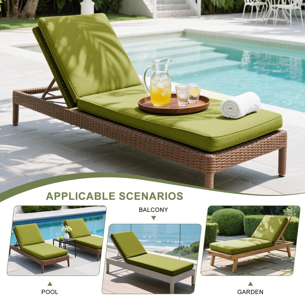 Cojín Grueso Impermeable para Tumbona Exterior Antideslizante y Duradero con Correas de Sujeción - Fácil de Limpiar (Lavable) Uso en Jardín, Terraza, Balcón,Blanca,183x53x10cm