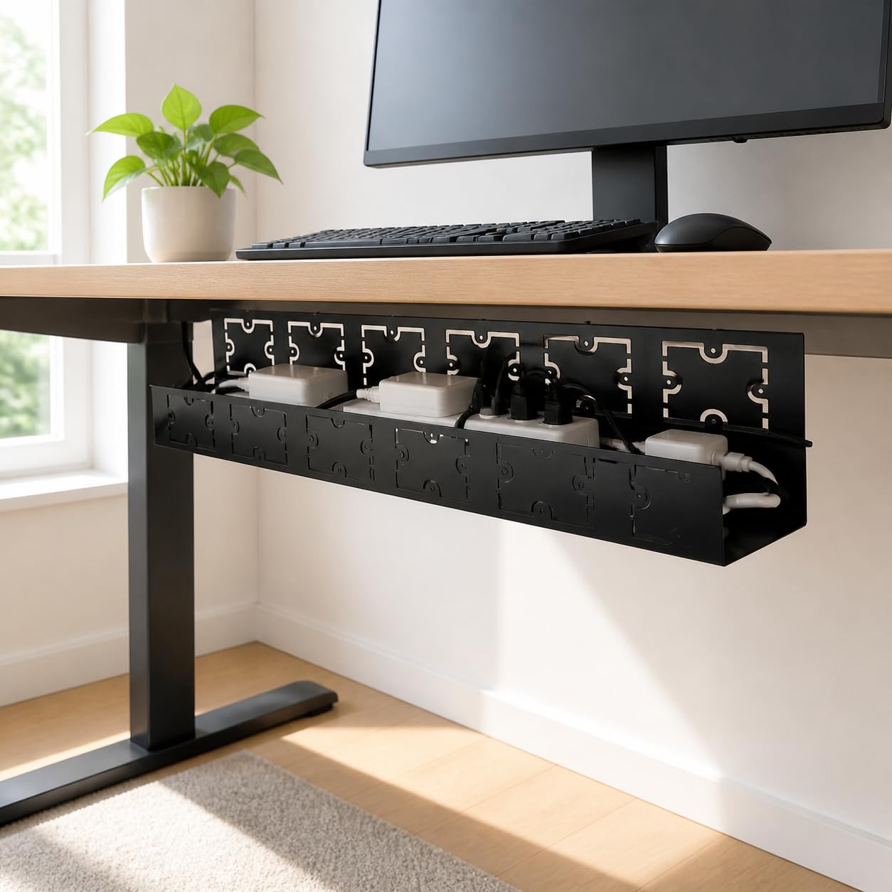 Organizzatore di Cavi in Metallo con Fissaggio Vite per Scrivania Domestica Supporto Fili Sotto Tavolo Rastrelliera per Computer Ufficio, 750mm lungo