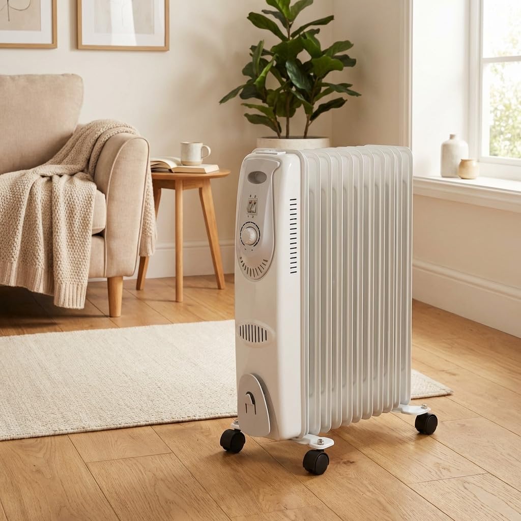 Suinga Radiador de Aceite Bajo Consumo 2000W | Radiador Electrico de Aceite 11 Elementos | Calefactor Electrico con Termostato | Sistema de seguridad en caso de sobrecalentamiento