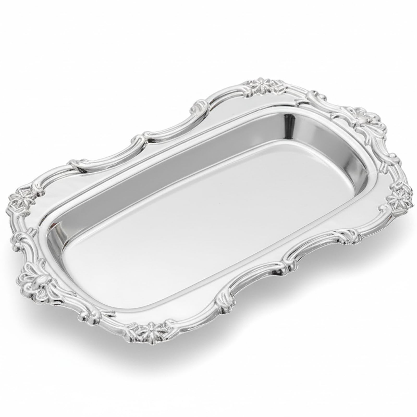Silver Vintage Oval Metal Serving Tray, Decorative Vanity Tray for Jewelry, Perfume Display, Desserts & Snacks, Home Decor