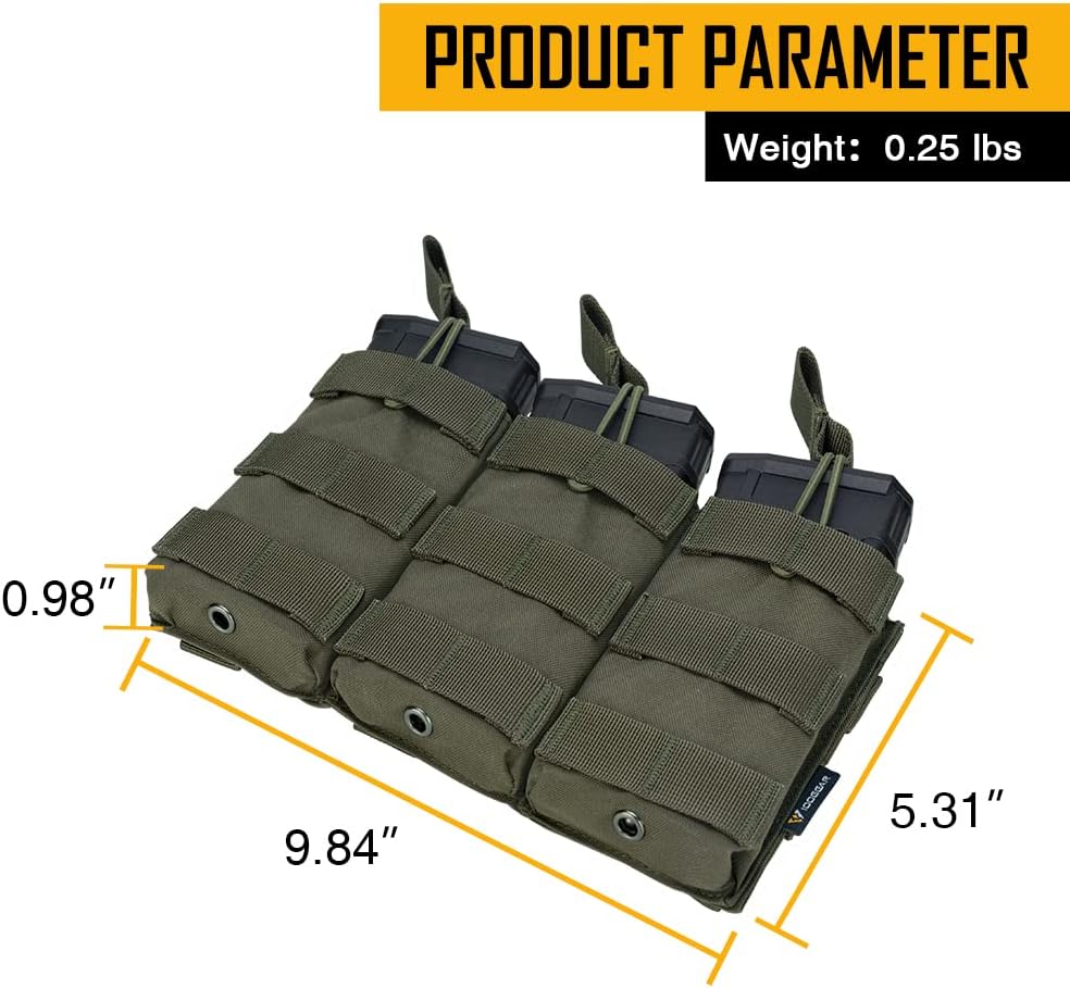 IDOGEAR Triple Mag Pouch Open Top 5.56mm Magazine Pouch Fit for M4 M16 AR-15 Tactical Molle Mag Carrier 500D Nylon Airsoft Hunting Military Gear