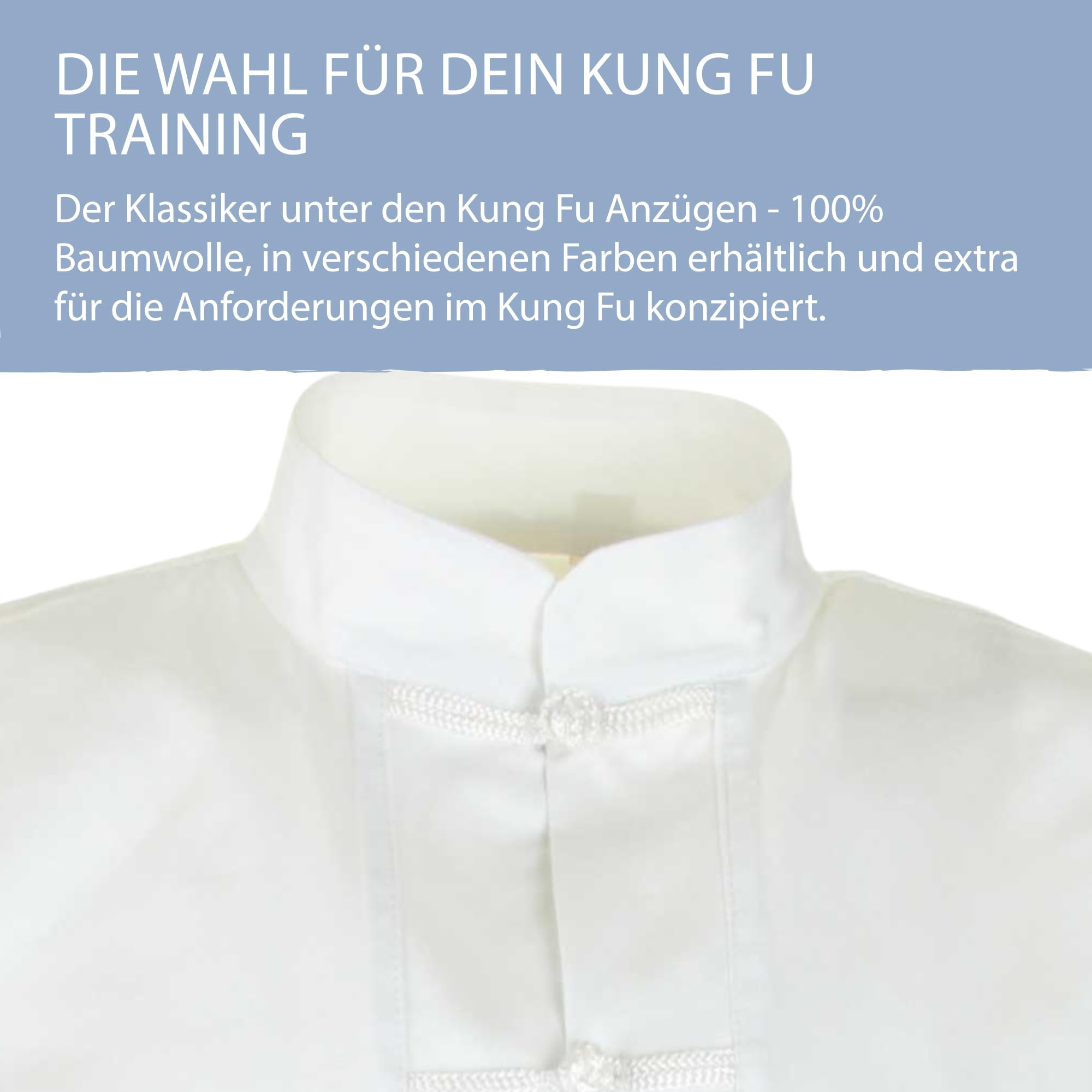 Ju-Sports Kung Fu Anzug Weiß, Cotton I Solider Kampfanzug im klassischen Schnitt I Mit Kordelknöpfen & Bündchenhose mit Elasikbund I 100% Baumwolle