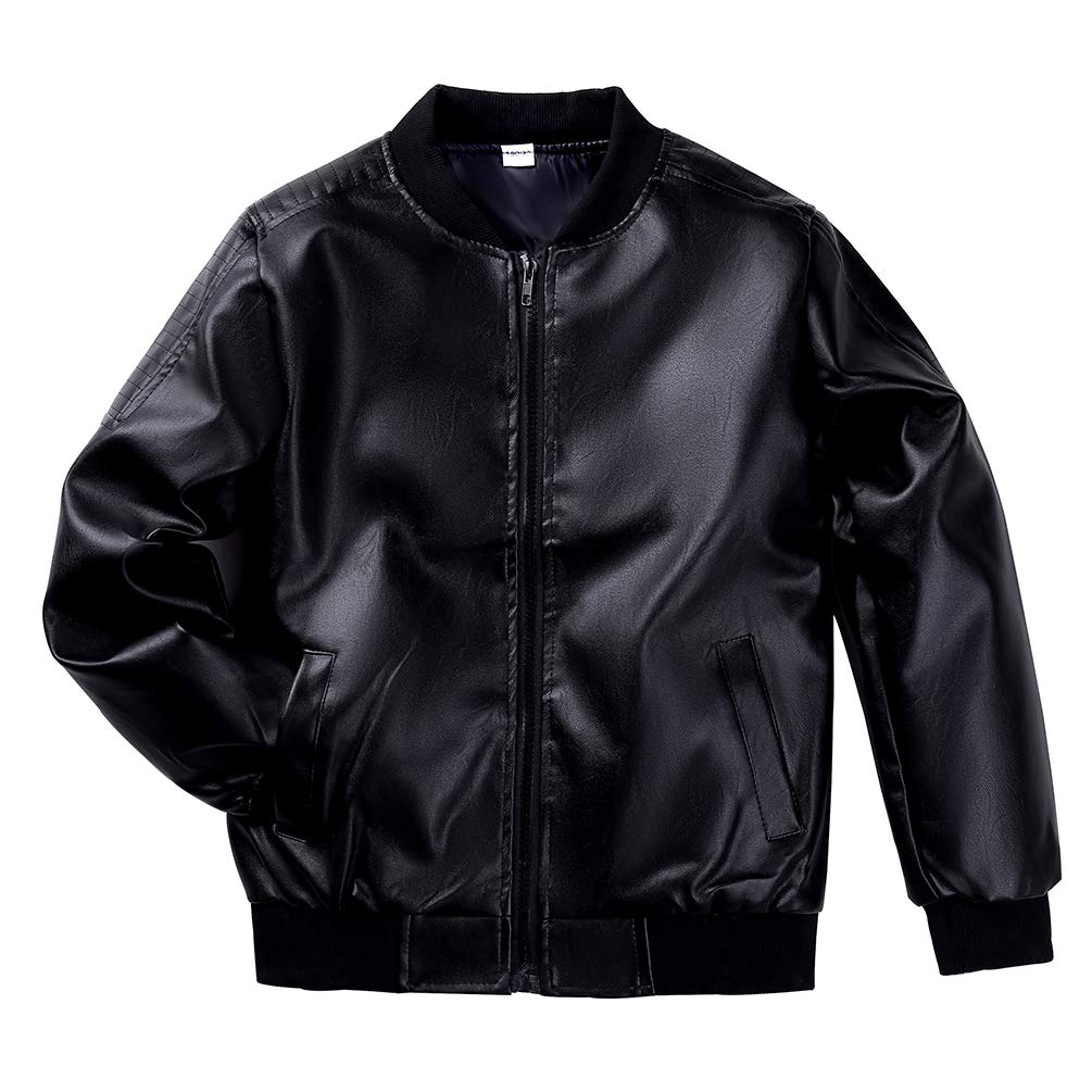 Boy's Leather Jacket Childrens Bomber Motorcycle Biker Fake Leather Coat