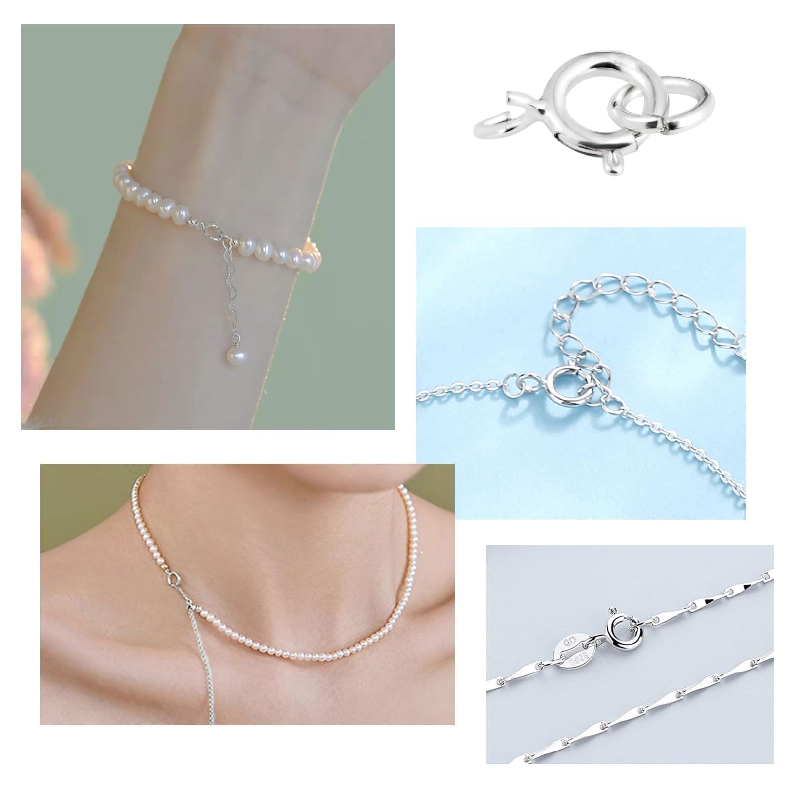 KGDUYC 20 Fermoirs De Chaîne Argent Sterling 925 – 10 Boucles + 10 Anneaux, Pour Bijouterie Artisanale