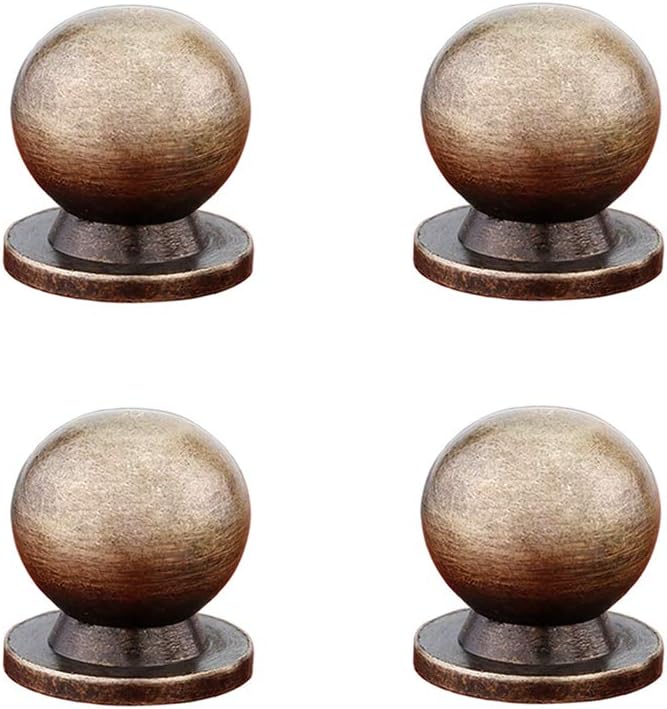4pcs Round Solid Brass Knobs Antique Cabinet Drawer Small Handle Modern Minimalist Pulls (Gold)