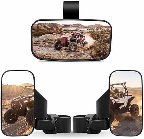 RANSOTO Espejo retrovisor lateral UTV y espejo central para barra de 1.6 a 2 pulgadas, compatible con Polaris RZR Ranger Can-Am Maverick Commander