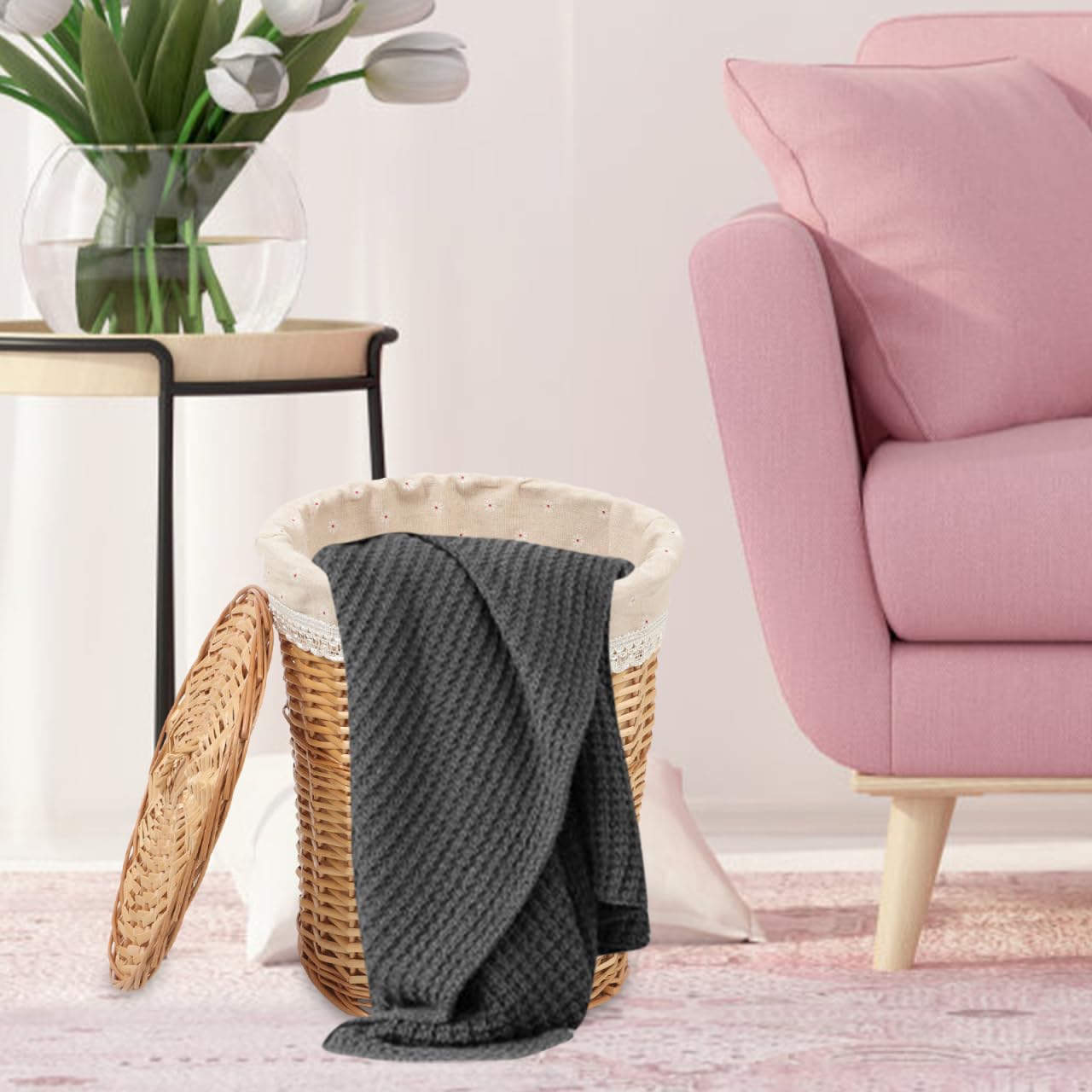 Alipis Cesto Portabiancheria Vimini Con Coperchio 13.8X13.8X13.8 Pollici Cesto Intrecciato Multifunzione Organizer Per Vestiti Sporchi Asciugamani E Teli Da Bagno Perfetto Per Casa Hotel