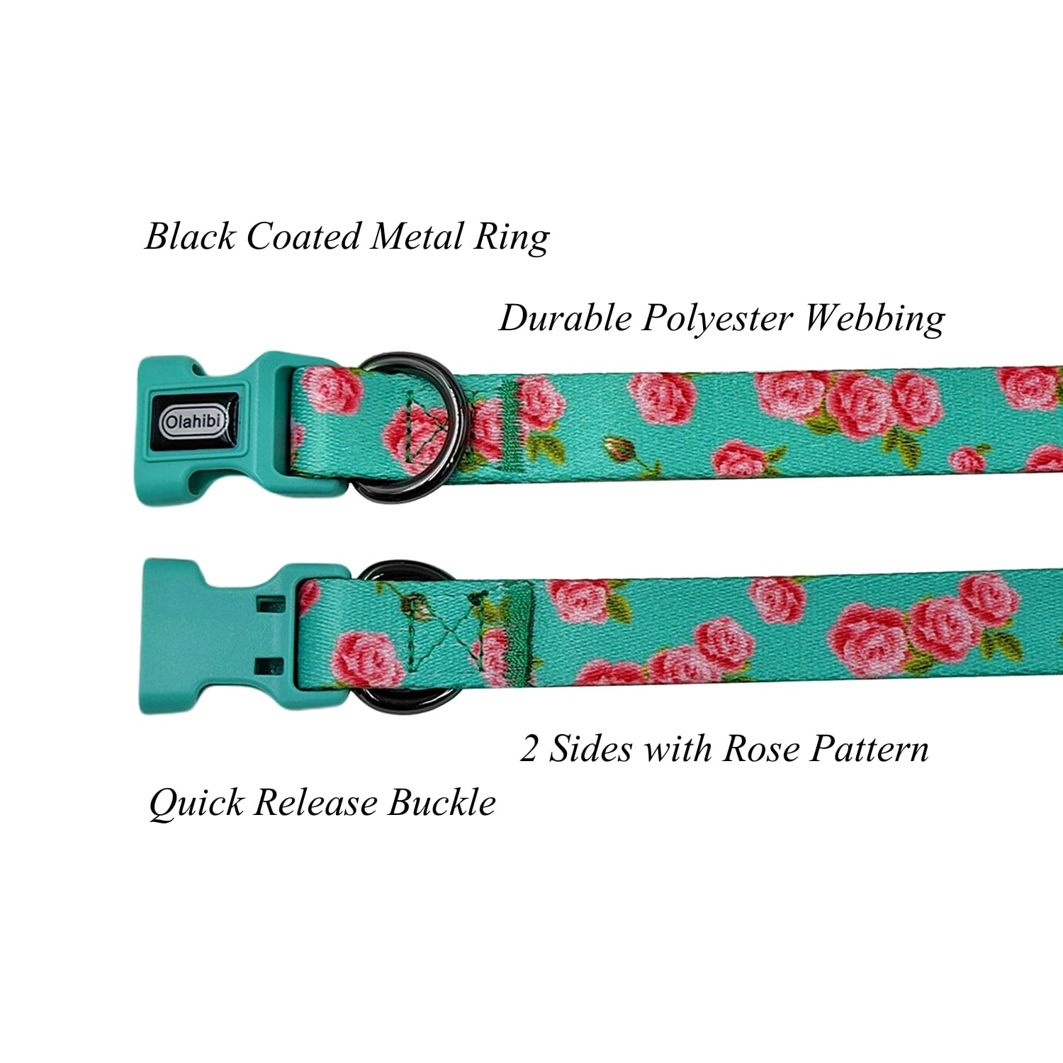Olahibi Dog Collar and Leash Combo Set, Floral Pattern, Polyester Material, 150CM Matching Leash, for Small Dogs.(S, Green Rose) - Image 3