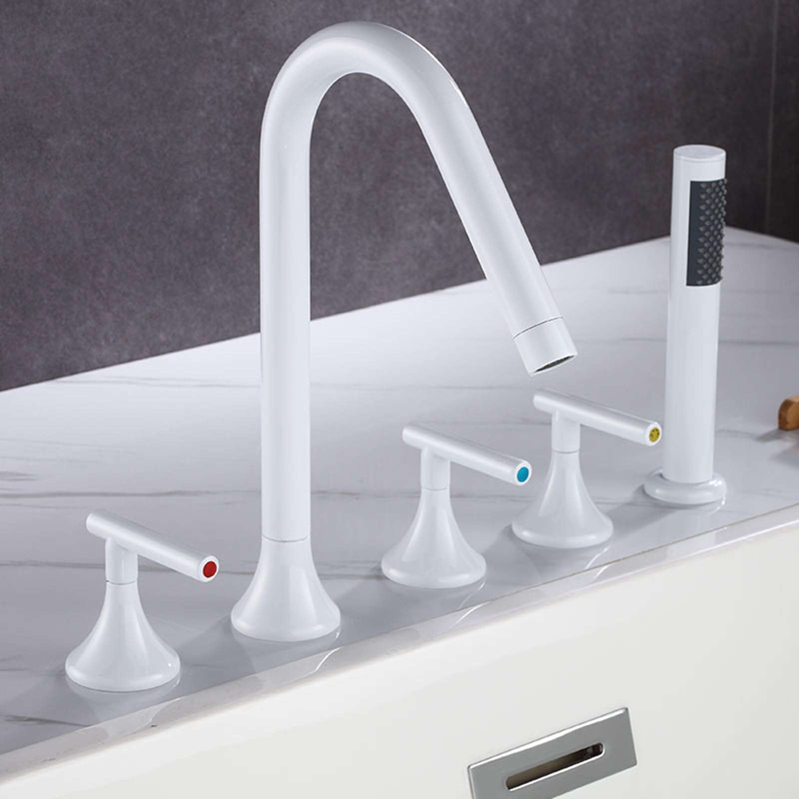 ZQFHSX Bath Mixer Taps with Shower Swivel, 5-Hole Design, Brass Construction for Hot and Cold Water