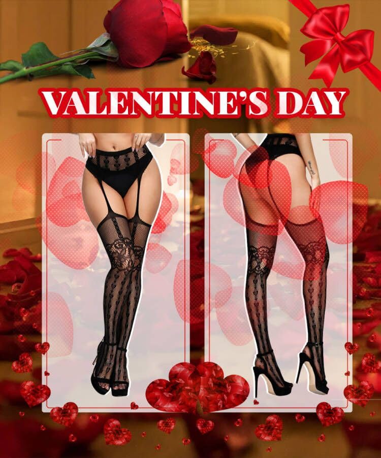 Buitifo Woman Thigh High Garter Stockings Patterned Tights Fishnet Pantyhose: Medium Black Hx