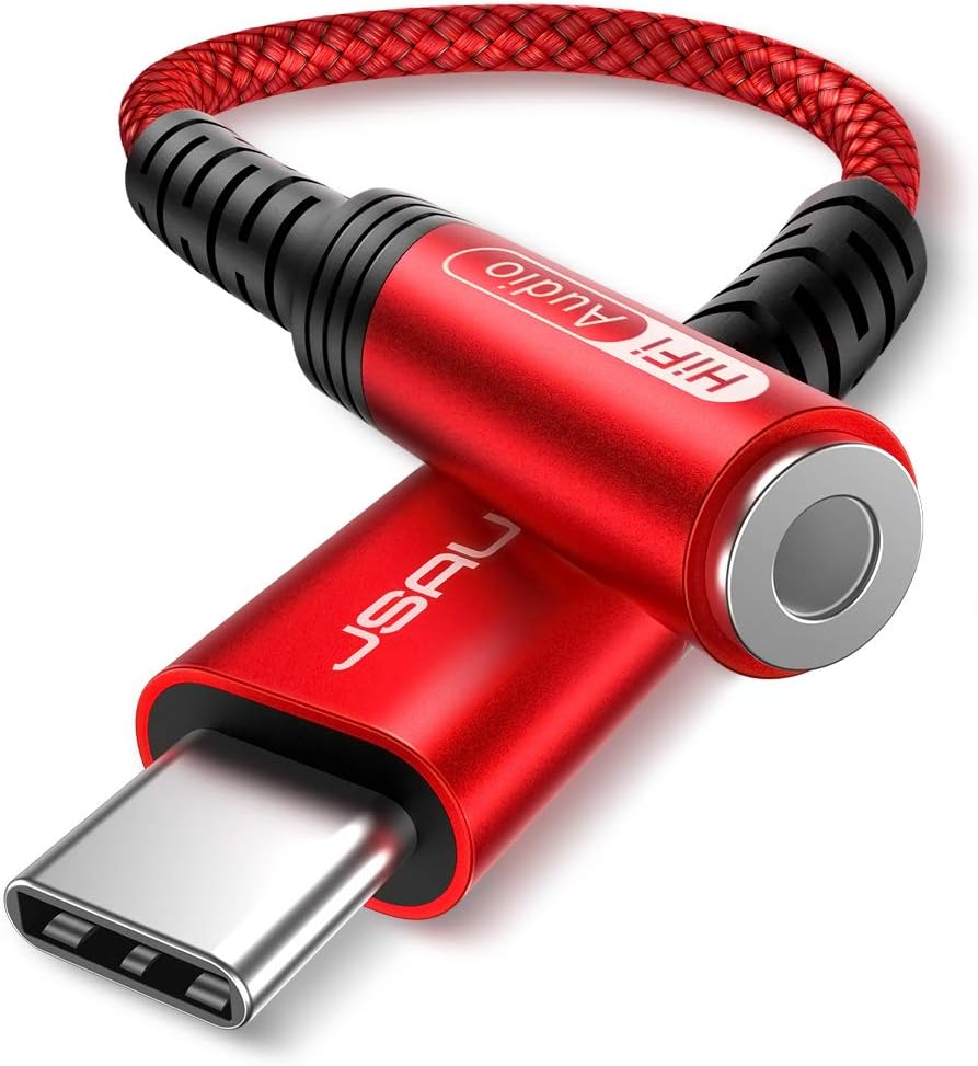 JSAUX Duradero Adaptador USB Tipo C a Jack 3.5 mm Auriculares, Adaptador USB C Jack para Samsung Galaxy S22/S21/S20/S20 FE, Xiaomi Mi 10/9/8, Huawei P40/P30/P20, Pixel 4/3/2 XL-Rojo