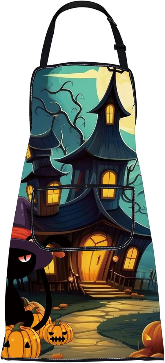 FUSTMW Halloween Aprons for Men Women Happy Halloween Gifts Halloween Cooking Kitchen Chef BBQ Grill Apron with Pocket