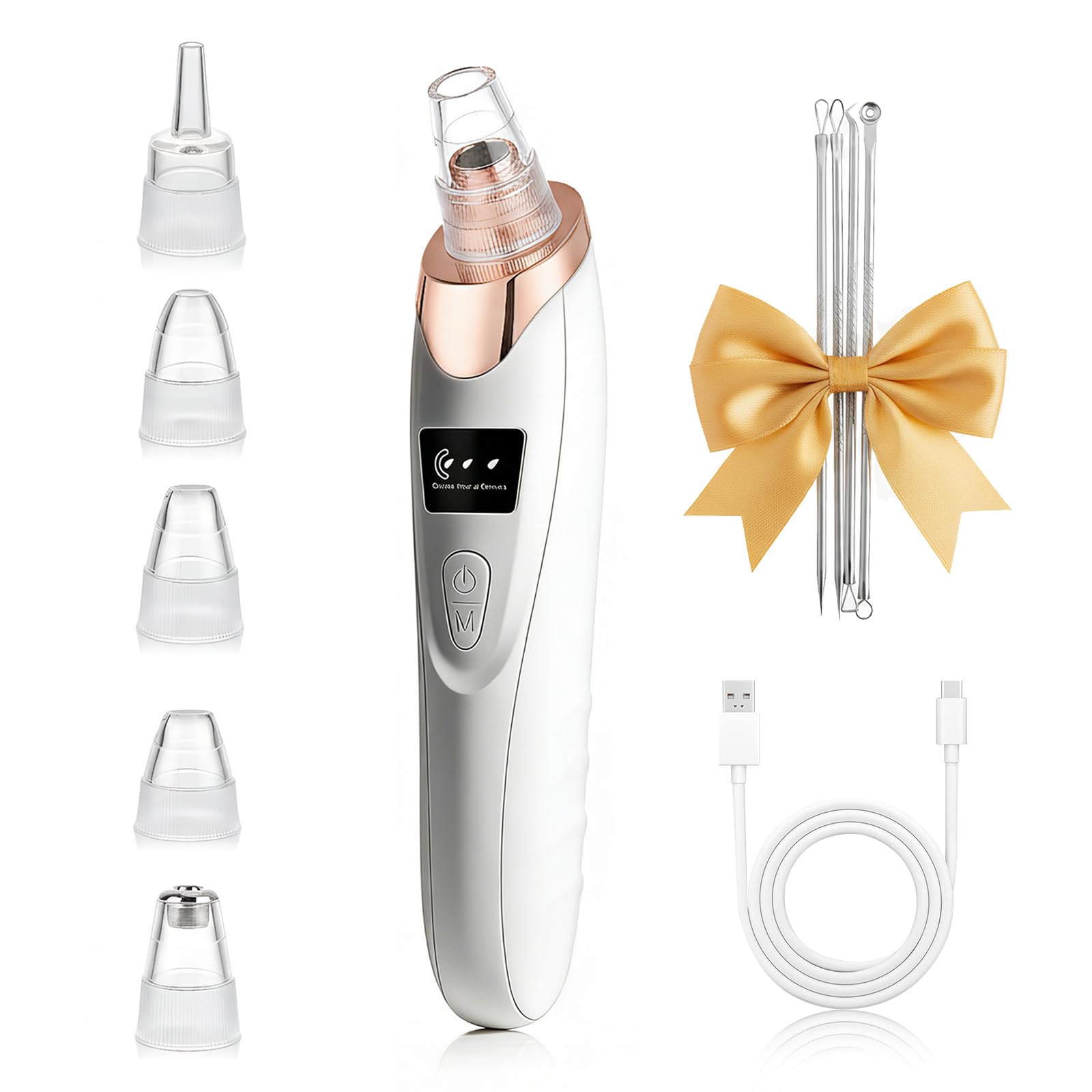 Aspiratore Punti Neri Professionale,Pulitore per Pori con 3 Livelli di Aspirazione e 4 Testine,Elettrico Comedone per Pulizia Viso e Rimozione Pori,Blackhead Remover Vacuum, per Tutti i Tipi di Pelle
