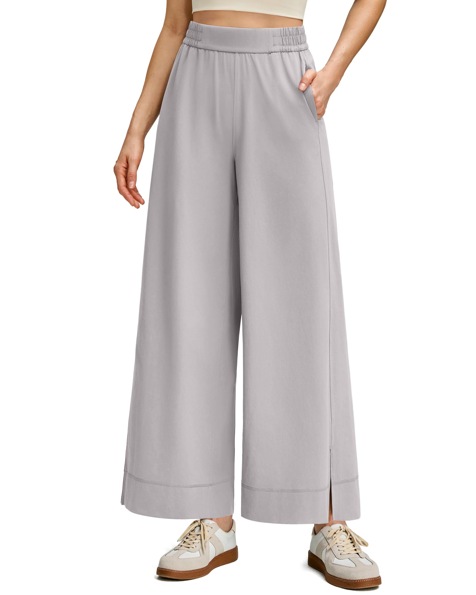 G4Free Strowen Women Lightweight Wide Leg Ankle Pants with Pockets 7 8 Length Yoga Pants Stretchy Casual Travel