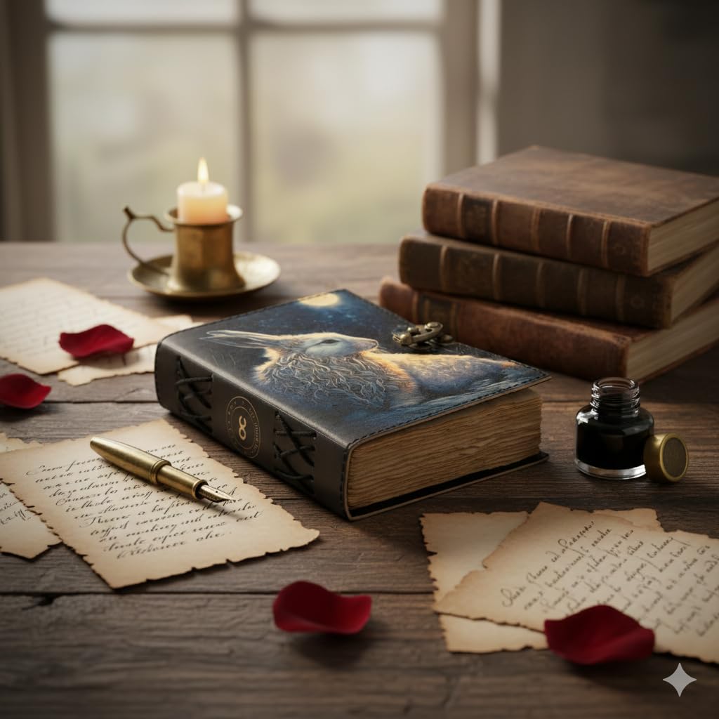 Oficart Handgefertigtes Leder-Tagebuch – Vintage-Tagebuch mit antikem Schloss und umweltfreundlichem Baumwollpapier, himmlisches Notizbuch zum Schreiben, Skizzieren, Reisen, Kunst, Poesie, spirituelle