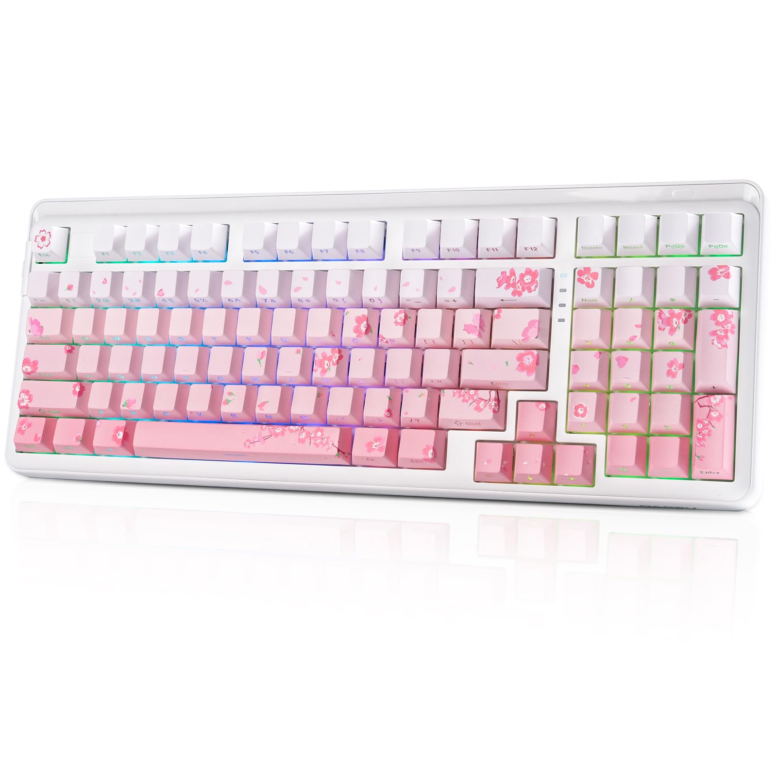 DAREU EK98PRO Sakura Rosa Teclado mecánico inalámbrico, Teclado Gaming con Tres Modos BT/2,4 GHz/USB-C, interruptores lineales prelubricados, personalización Intercambiable en Caliente para Win/Mac