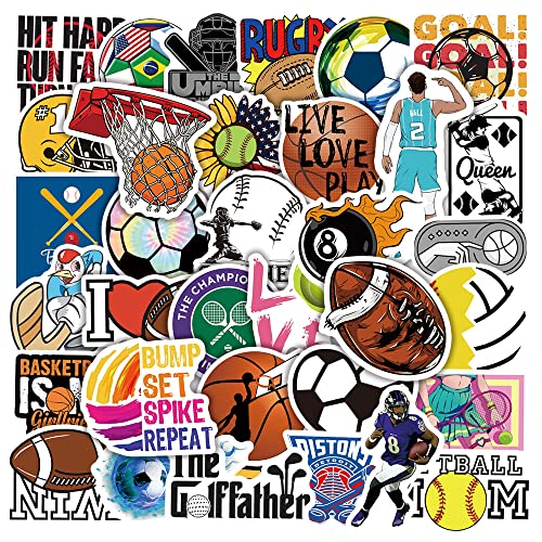 50 Pcs Mixed Ball Stickers for Kids Teens Adults Boys Girls Gift,Stickers Pack for Laptop,Skateboard,Luggage,Car,Bike