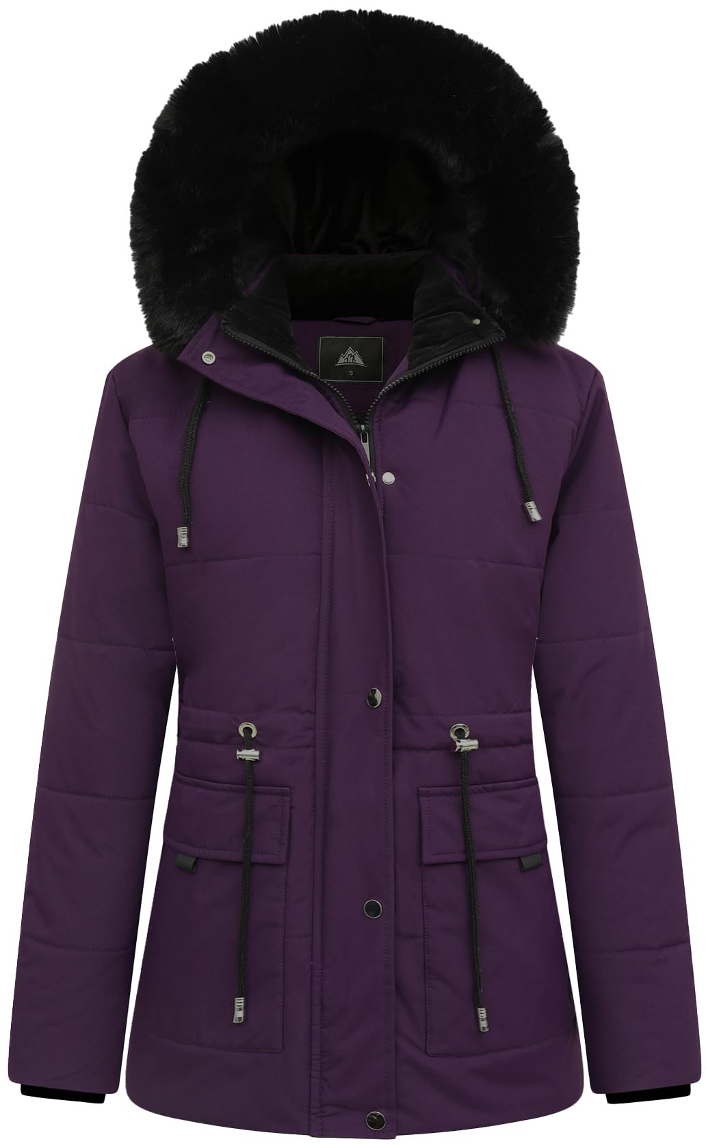 MOERDENG Women's Warm Winter Puffer Coat Thicken Fleece Lined Down Jacket Faux Fur Detachable Hood Snow Parka