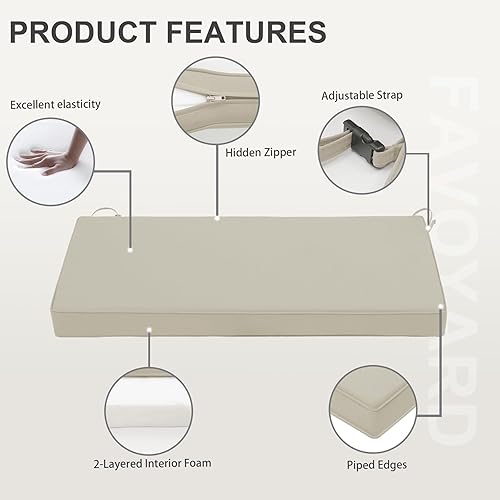 Miniatura 4 de Favoyard - Cojín de banco para exteriores de 59 x 18 pulgadas, impermeable, para muebles de patio, el color resiste 3 años, para el sofá de jardín o