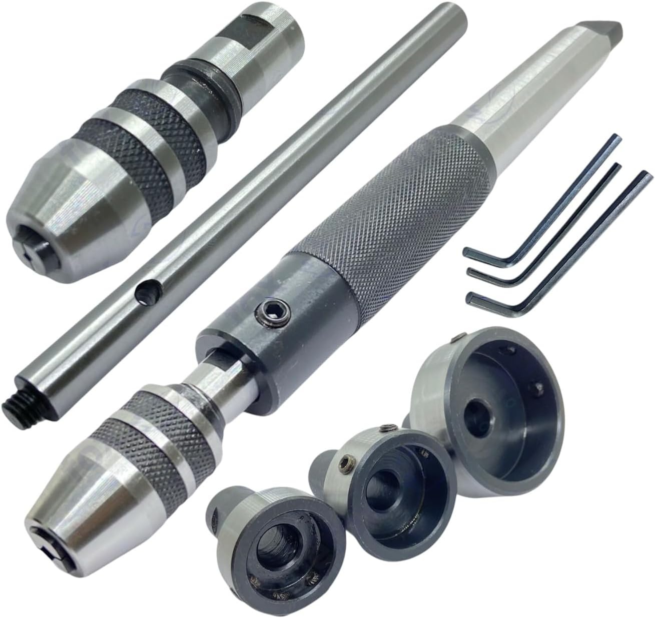 Lathe Tailstock Tap & Die Holder Set MT2 Sliding Floating Type | Precision Threading & Tapping Kit with MT-2 Shank | Inch Size | Holds 13/16”, 1” & 1-1/2” Button Dies | 8-Piece Set