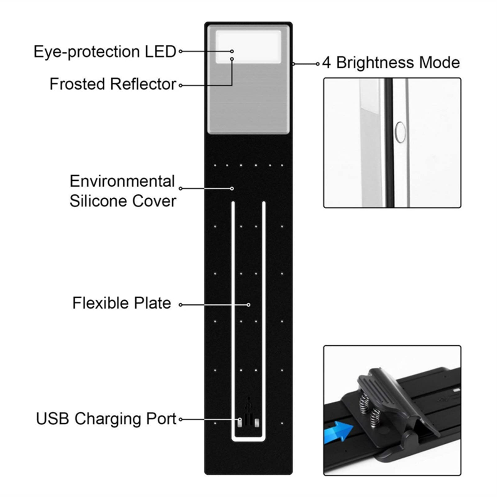 Modern Bedside Light Przenośne światło książki do czytania USB. Ładowanie do czytnika e-booków Wyświetlono sypialnia czterobiegowa ściemniacza lampa stołowa