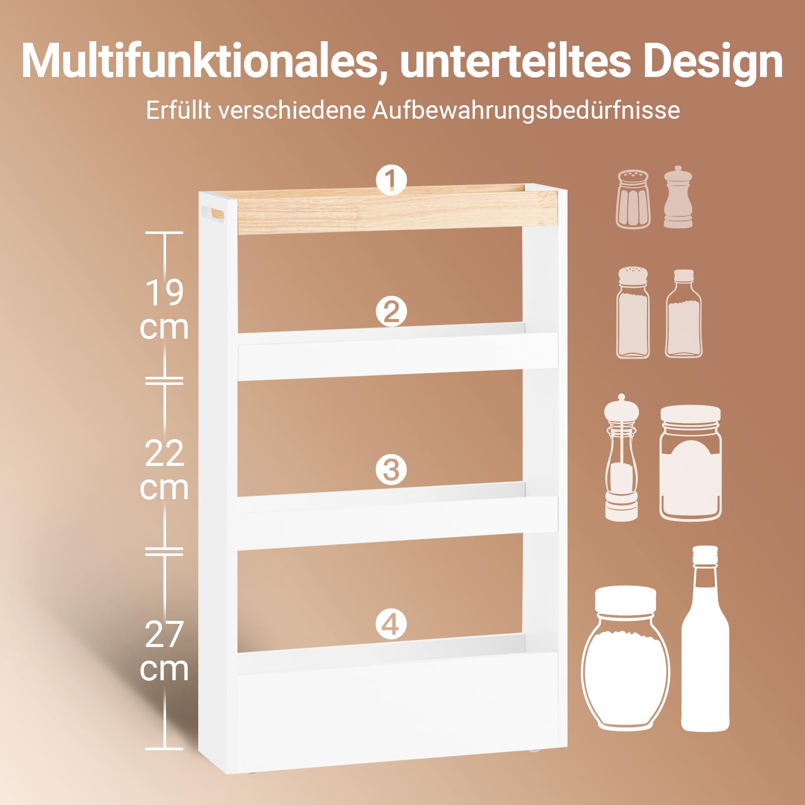 SoBuy Nischenschrank 15 cm Breit Rollwagen Schmal Küchenregal mit Rollen, Platzsparendes Nischenregal für Küche & Badezimmer, Ideale Lösung für kleine Räume, Apothekerschrank Küche 80x50x15 cm NSR12-W