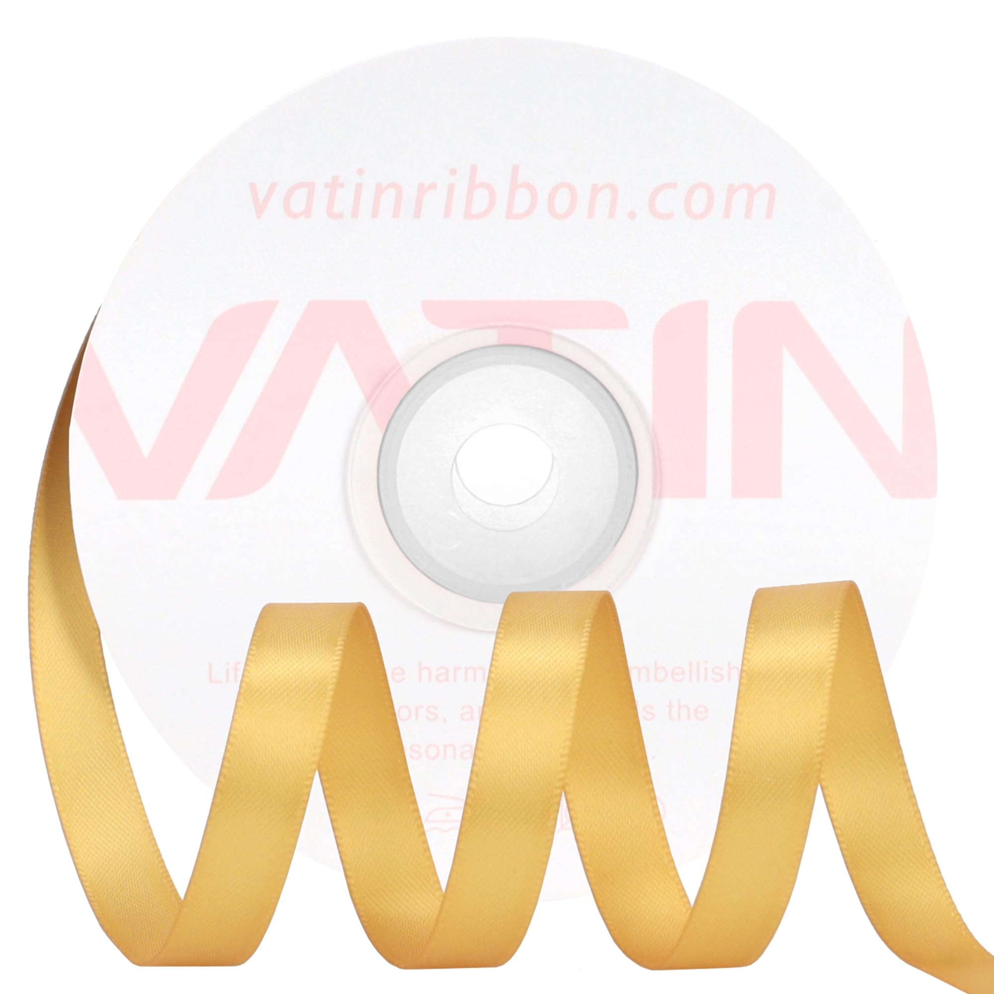 VATIN Double Face Light Gold Satin Ribbon 10mm X 22m,Gold Polyester Fabric Ribbon use for Bows Bouquet Gift Wrapping