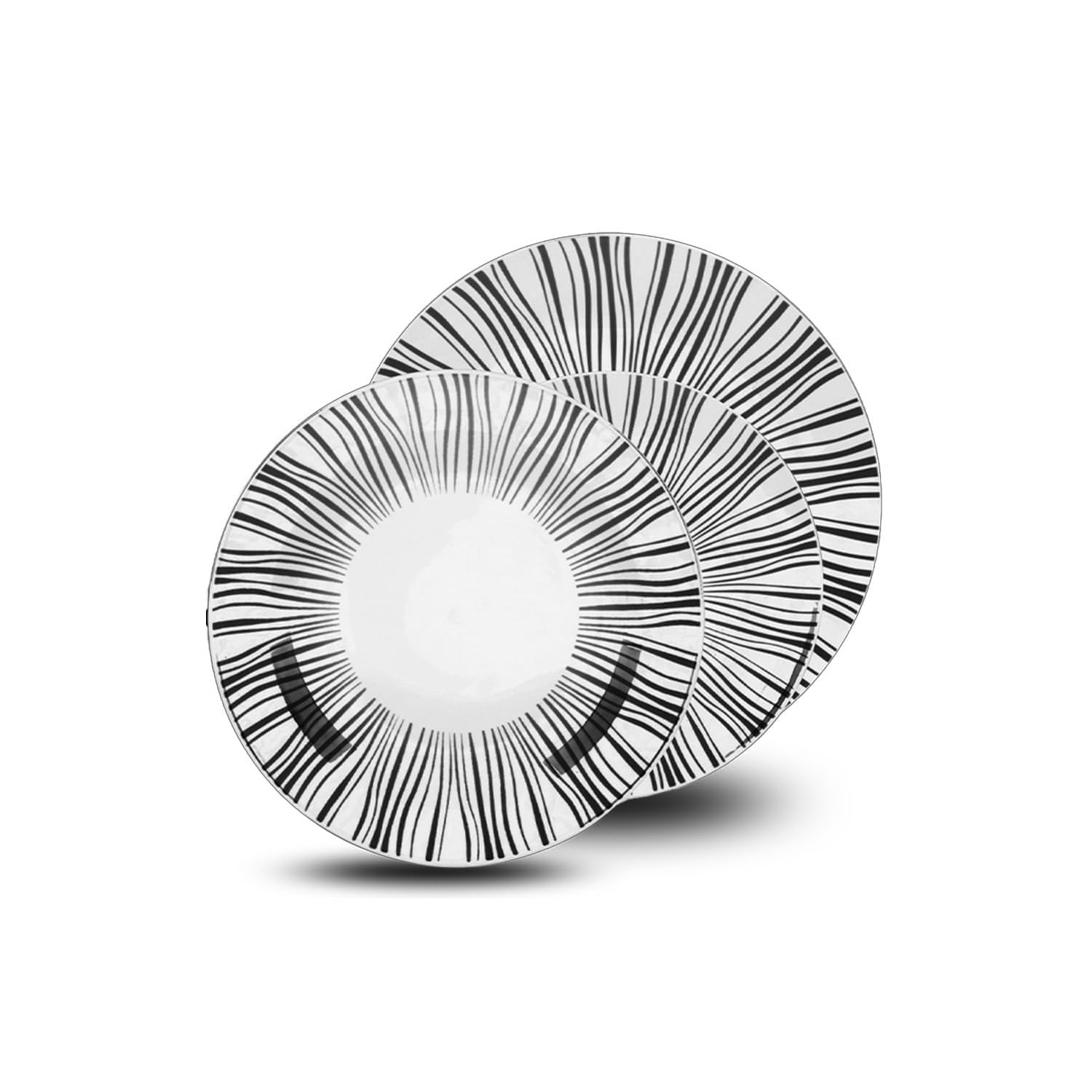 Avilia Servizio di Piatti in Porcellana con Foglie Bianco e Nero - Set 18 Pezzi Composto da Piatti Piani, Fondi e da Dessert - Ideale per ogni Occasione e Facili da Pulire in Lavastoviglie