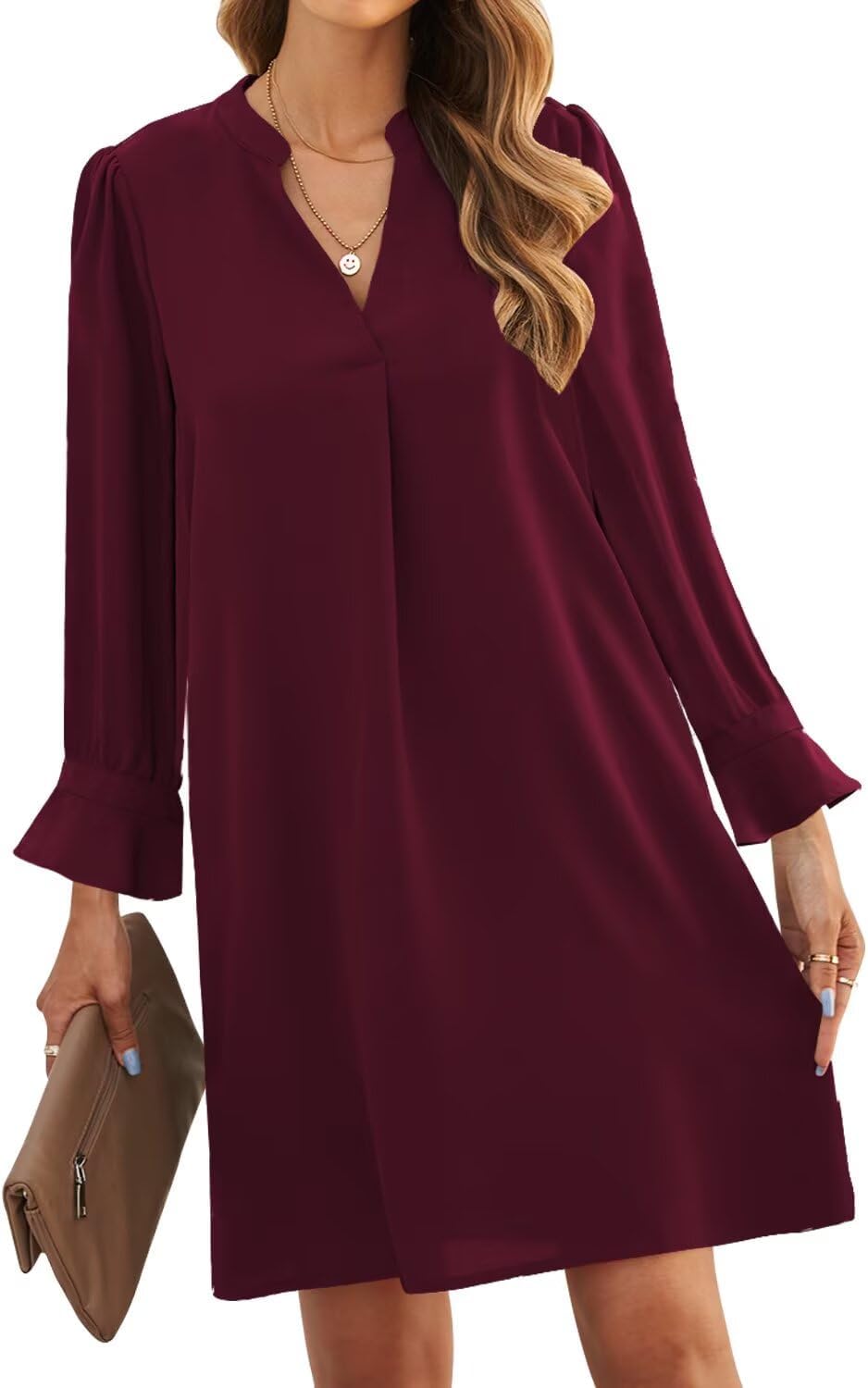 JOCAFIYE Womens Dresses Summer Casual Dress Long Sleeve V Neck Dress Shift Dress for Women 2025