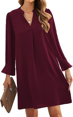 JOCAFIYE Womens Dresses Summer Casual Dress Long Sleeve V Neck Dress Shift Dress for Women 2026