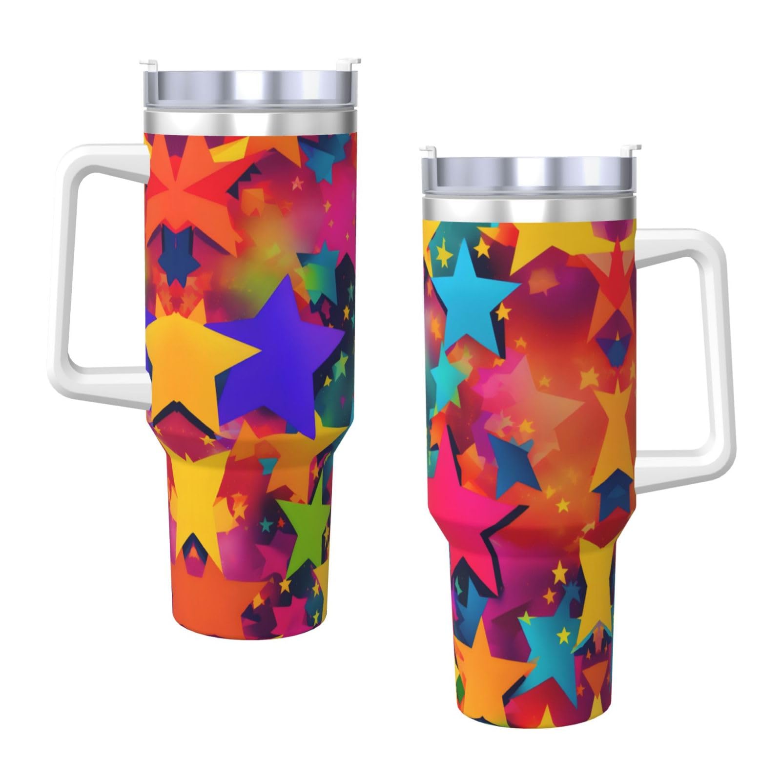 Rainbow Stars Ice Bully Doppelwandige isolierte Wasserflasche mit Griff und Strohhalm-Deckel, 1,2 l