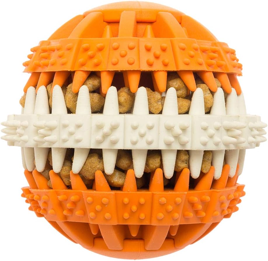 BINGPET Dog Treat Ball Food Dispensing Toy for Teething, Interactive Tooth Cleaning Ball, Training Ball for Puppy and Small Medium Dogs