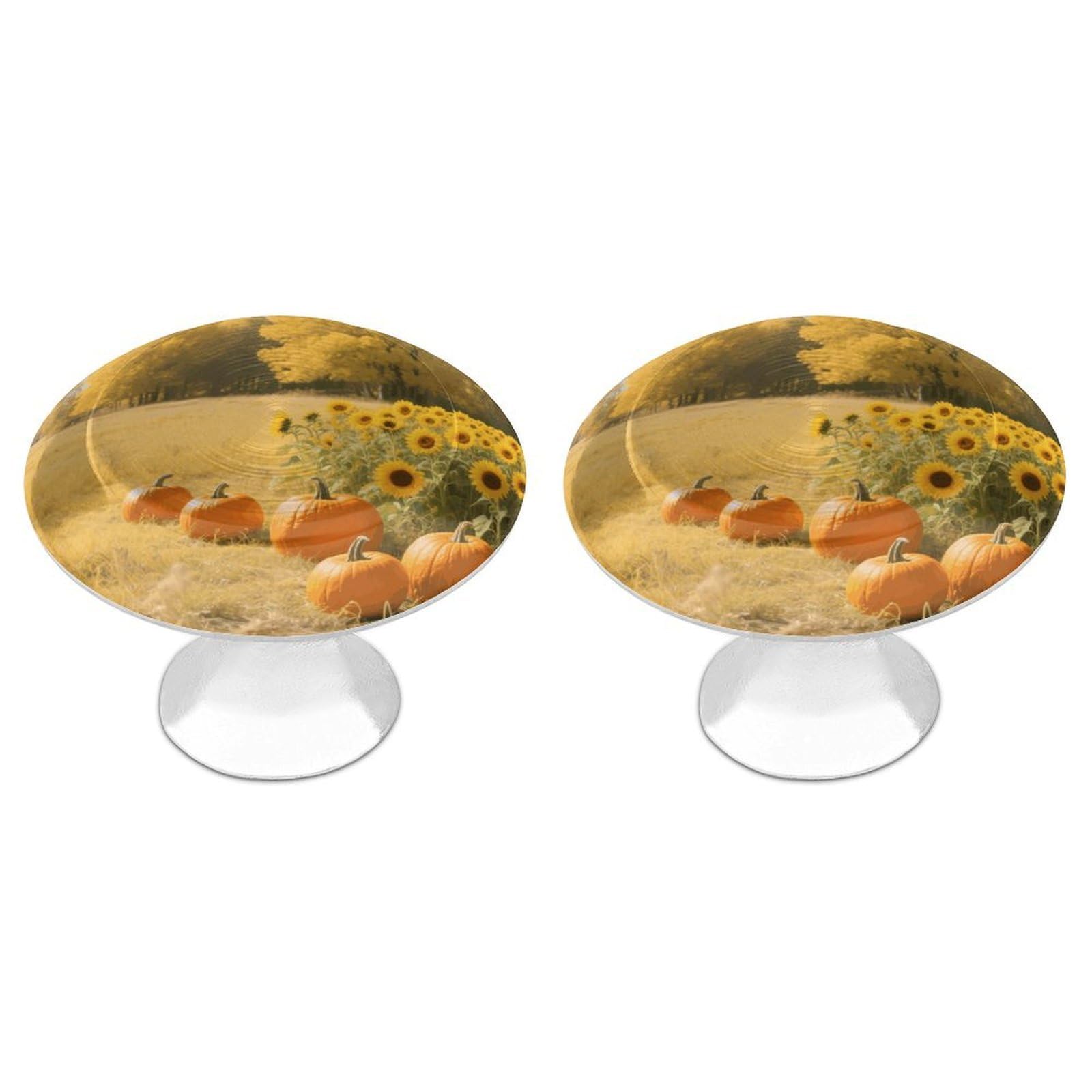 Fodpand White 2 Pack Cabinet Knobs 1.1 Inch Single Hole Drawer Pulls Handles Decorative Pumpkin And Sunflower Furniture Knobs For Dresser Kitchen Bathroom Cupboard Wardrobe Vanity Closet Door Hardware