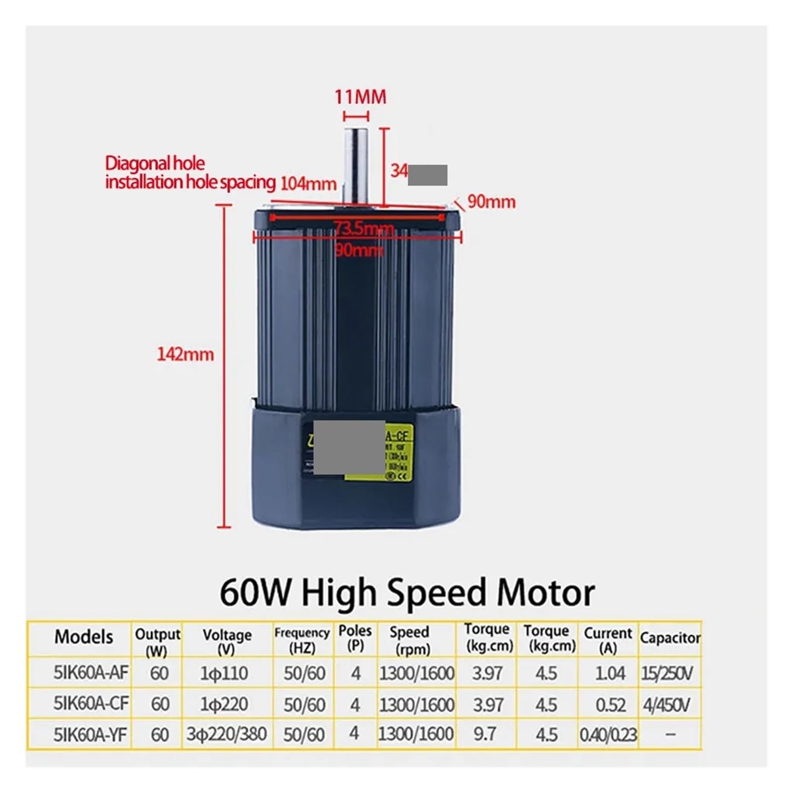 Silnik asynchroniczny RV30 220 V, 60 W, silnik o wysokim momencie obrotowym, silnik AC z przekładnią ślimakową z regulacją prędkości, CW CCW (0-17 obr./min, 220 V)