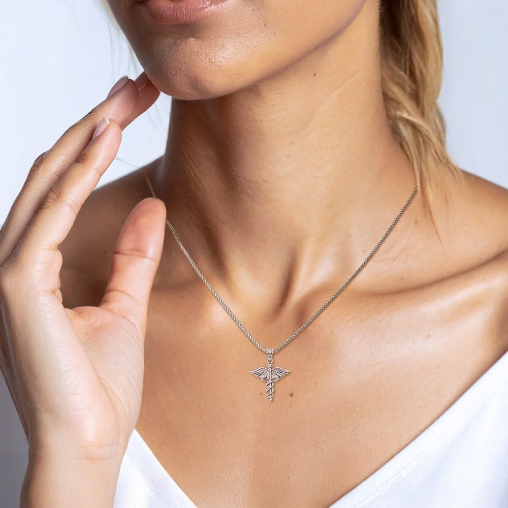 IceCarats 14K Solid White Gold Large Medical Alert Pendant Necklace 26mm 1 inch 3d Sculpted, Polished For Her