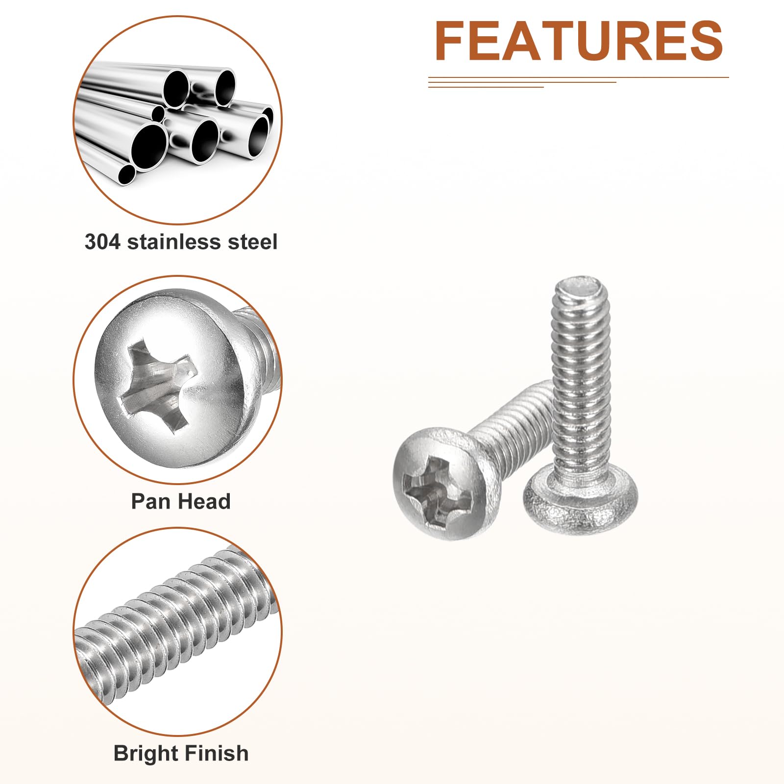 DTGN #2-56x5/16" Pan Head Machine Screws, 200Pcs 304 Stainless Steel, Phillips Drive, UNC Full Thread, Bright Finish, Screws Bolts Kit - Image 4