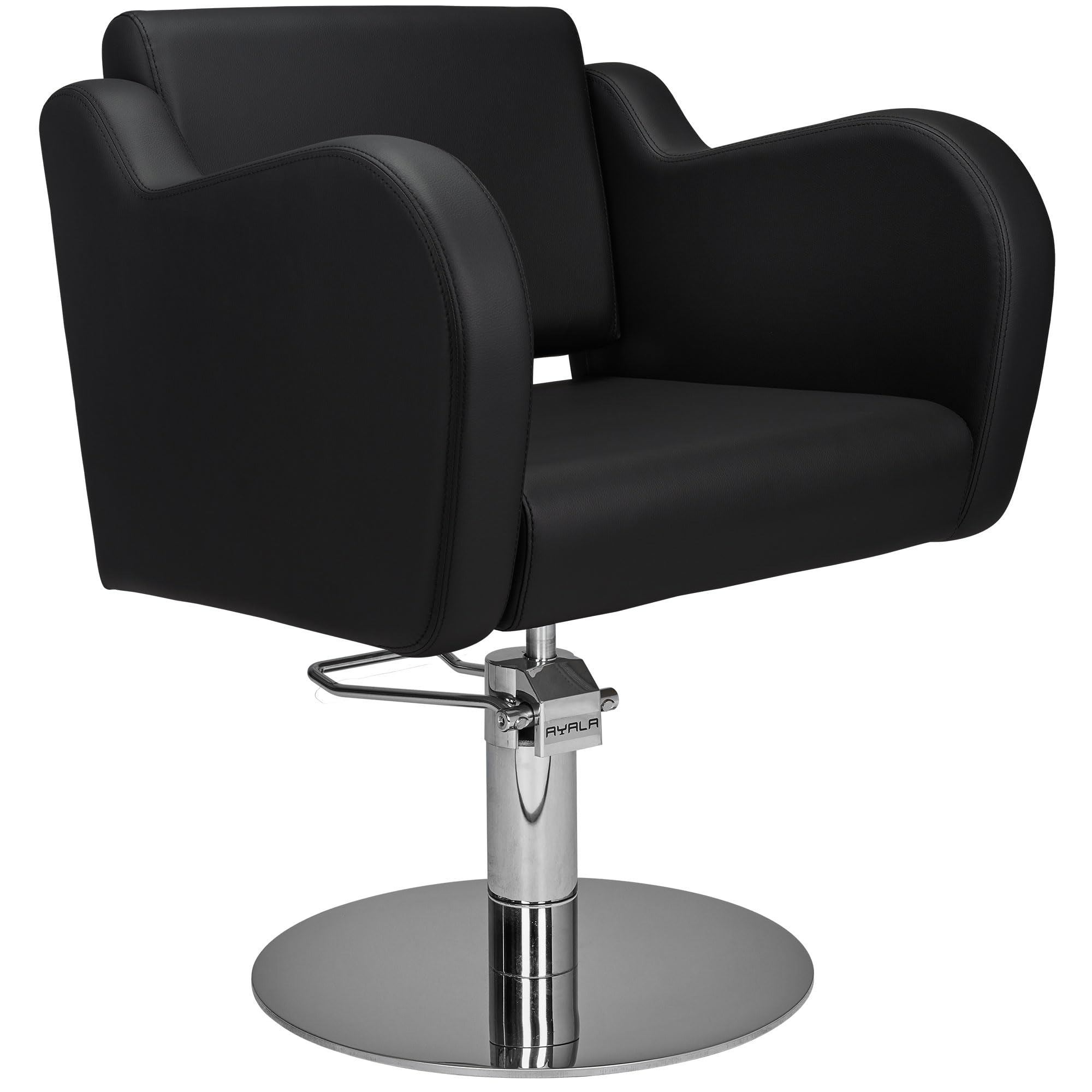 AYALA Friseurstuhl HOLLY Polster schwarz für Kosmetik- und Friseursalon, Polsterarmlehnen, Hydraulikpumpe, schwarze Steppnähte