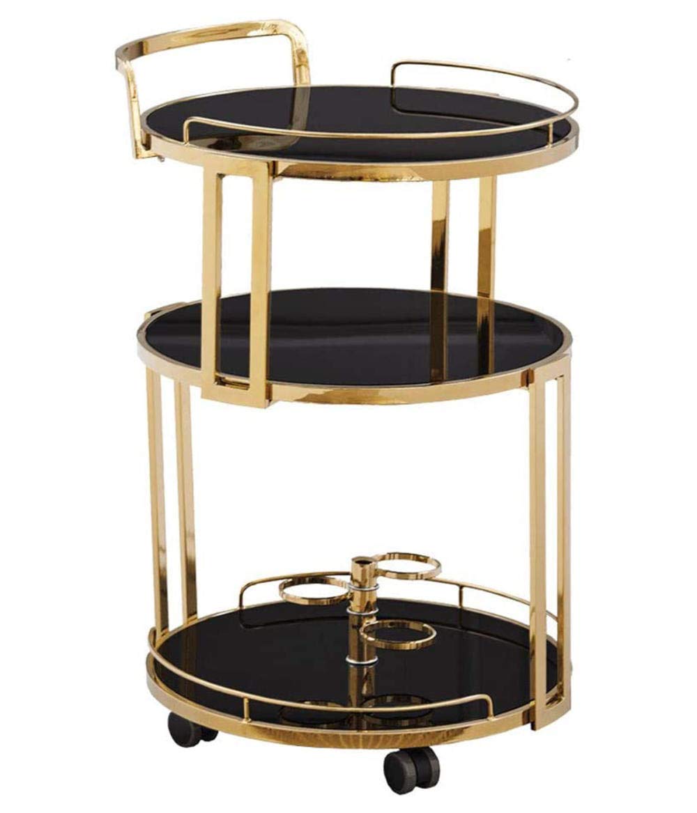 asdchZen Serving Trolley Kitchen Trolley Catering Trolley Bar Cart Side Table Gold Round Tea Trolley For Kitchen And Living Area
