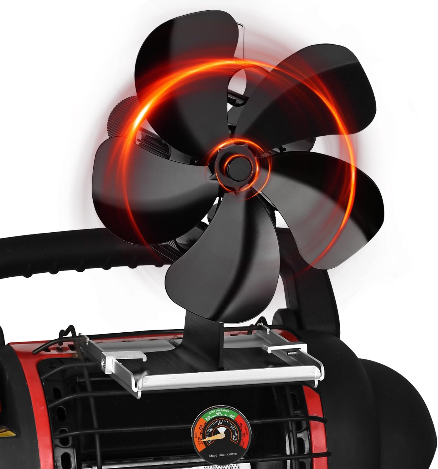 XTIMES Wood Stove Fan Heat Powered Fireplace Fan with Magnetic Thermometer Thermoelectric Fan for Wood Burning Stove/Pellet/Log Burner