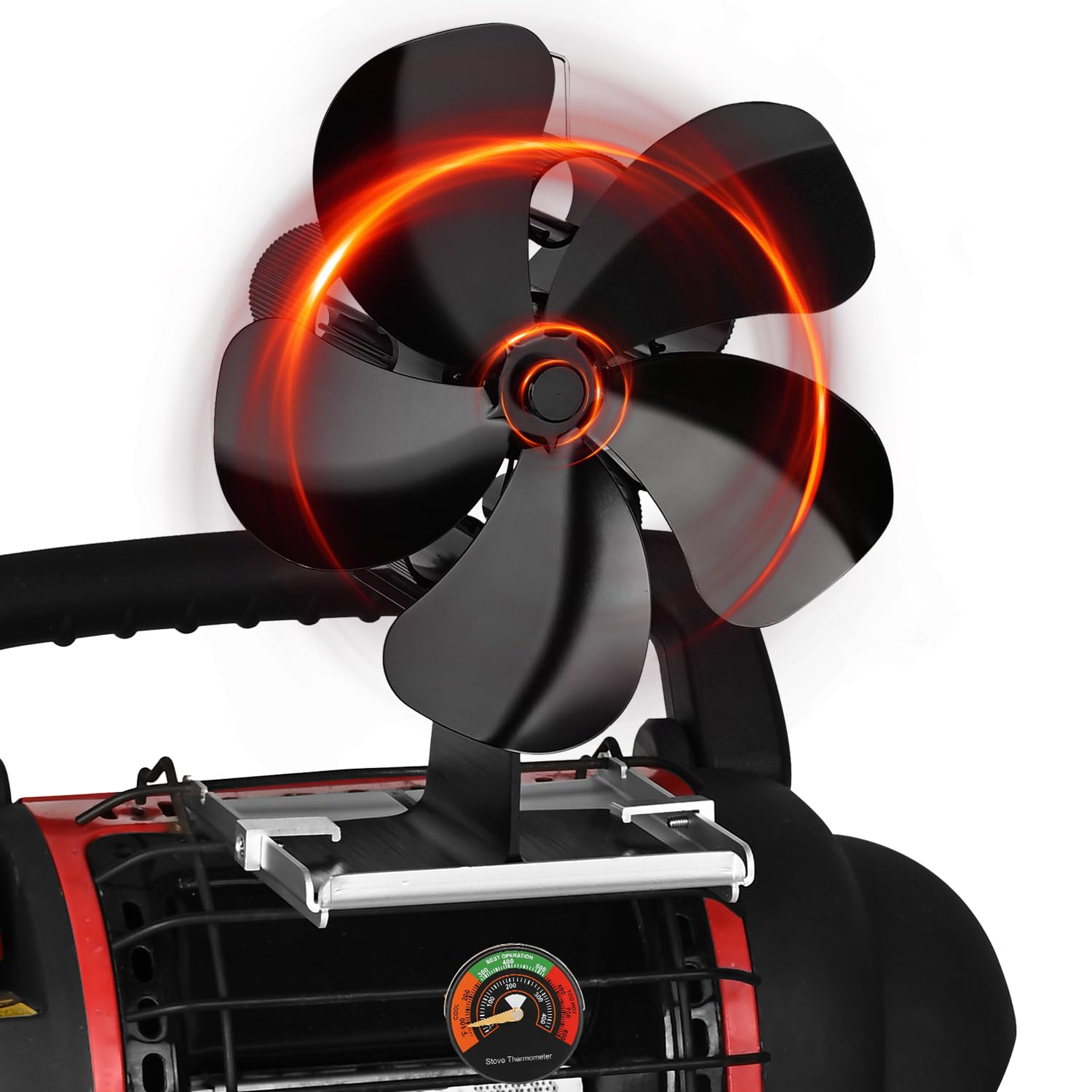 XTIMES Wood Stove Fan Heat Powered Fireplace Fan with Magnetic Thermometer Thermoelectric Fan for Wood Burning Stove/Pellet/Log Burner