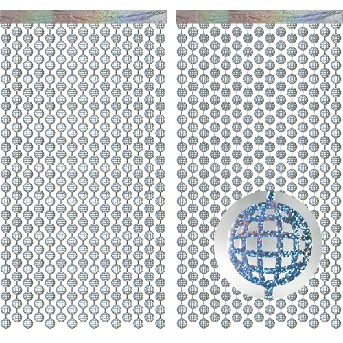 Image of Disco Dancing Ball Shaped Party Backdrop - GREATRIL Prom Fringe Curtain Backdrop with Sparking Surface for Birthday Disco Graduation New Year Party Decoration - 3.2ft x 6.5ft - 2 Packs
