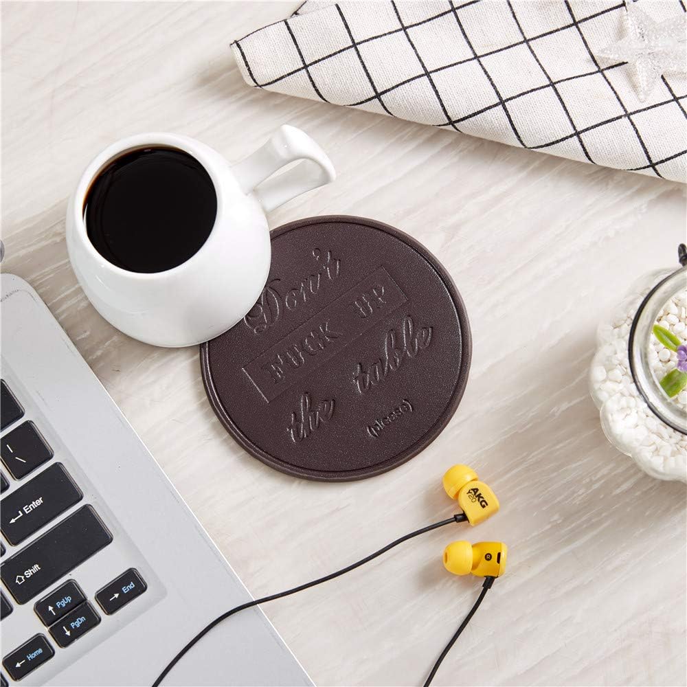 Funny Coasters, Thipoten Leather Coasters with Holder, Protect Furniture from Water Marks Scratch and Damage(6Pcs, Brown)