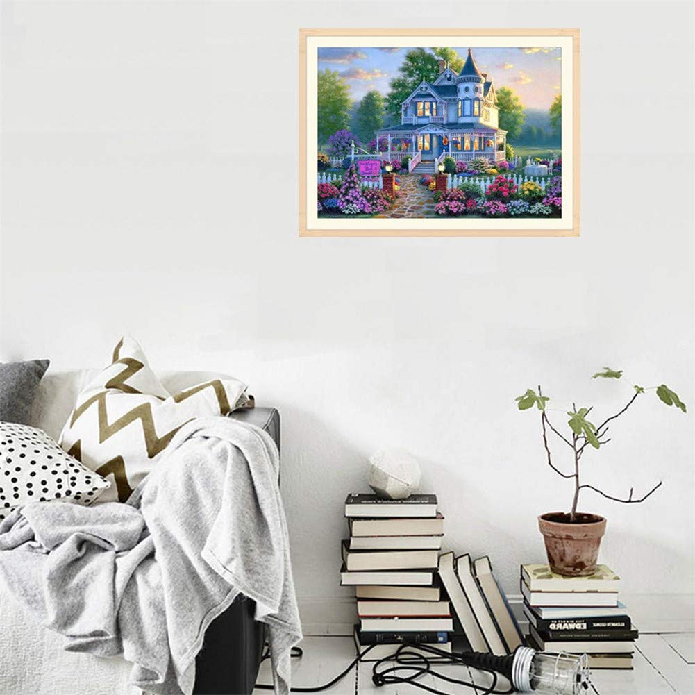 Kit di Pittura Diamante 5D Villa Giardino Artigianato Artistico con Ricamo in Cristallo di Strass con Kit di Numeri per Adulti E Bambini,80c60cm