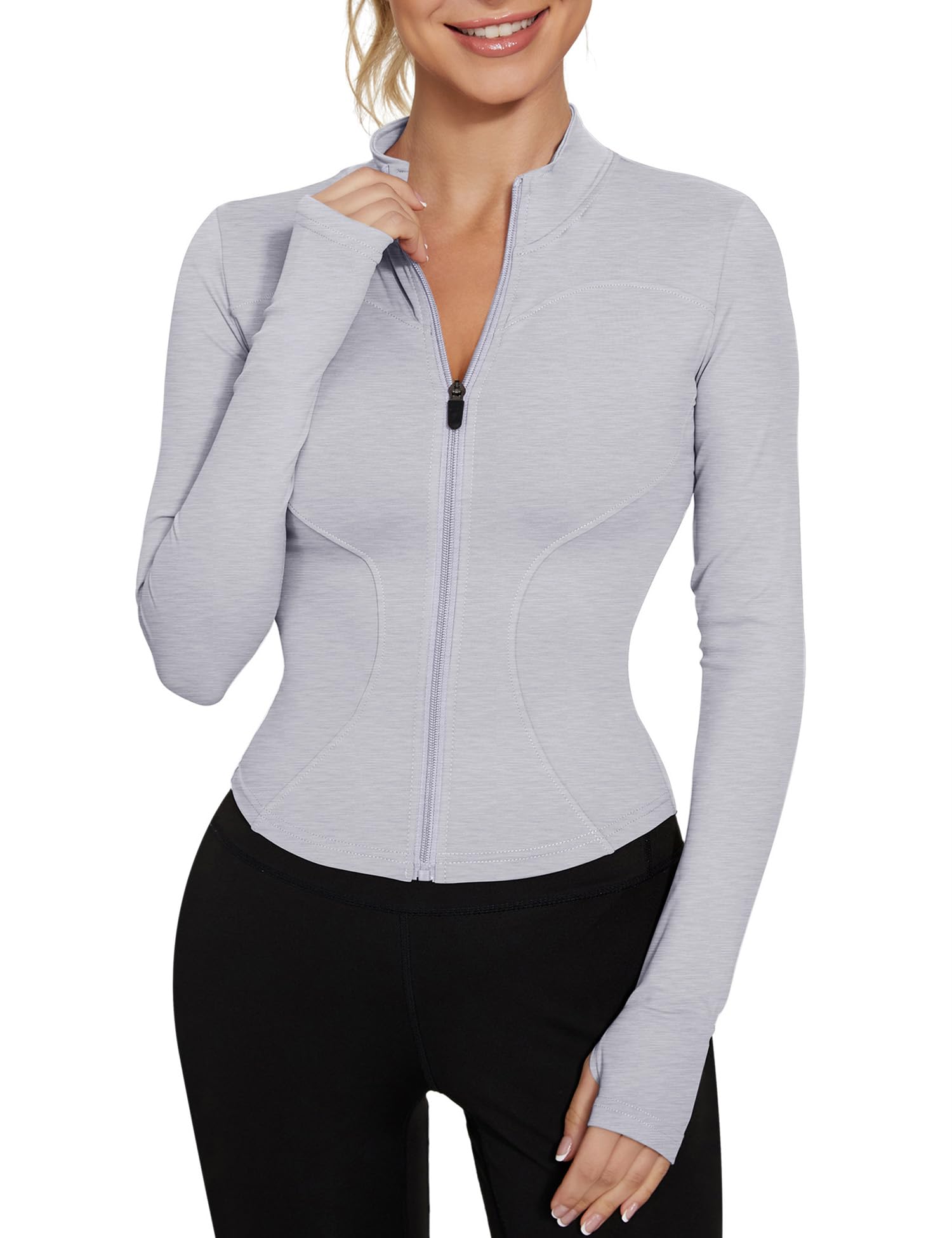 IECCP T-Shirt Damen Gym Top Sport Oberteil Yoga Langarm Crop Sportshirt Leicht Fitness mit Halbem Reißverschluss und Daumenloch
