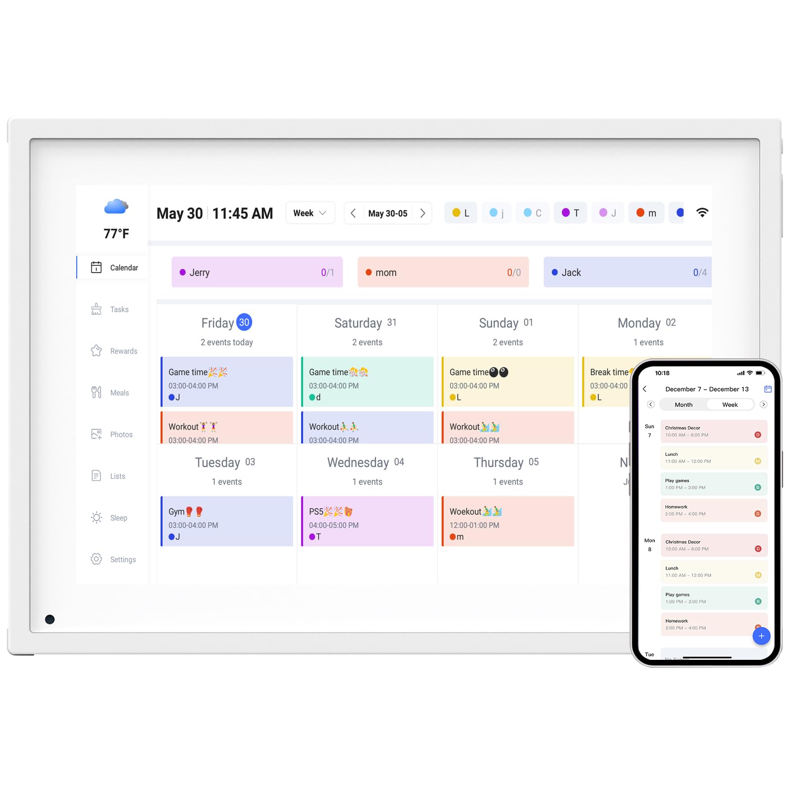 10.1 Inch Smart Digital Calendar Planner & Chore Chart, IPS HD Touchscreen Interactive Display, Smart Family Planner, Digital Picture Frame for Seamless Scheduling - Share Photos/Videos via App