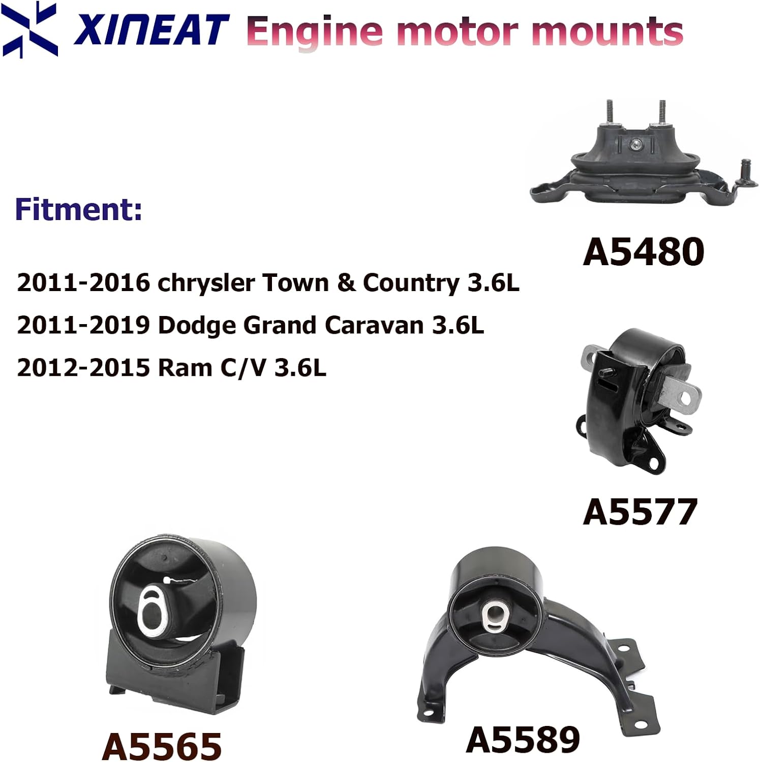 A5589 A5665 A5577 A5480 Replacements Engine Motor Mount & Transmission Mount fit for 2011-2019 Dodge Grand Caravan Select 3.6L 2012-2015 Ram C/V 3.6L, 2011-2016 Chrysler Town & Country 3.6L