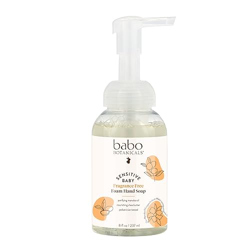 Babo Botanicals Sensitive Baby Jabón de manos espumoso sin fragancia - Autoespumante - Aceite de manuka, manteca de karité y aloe vera - Para bebés,