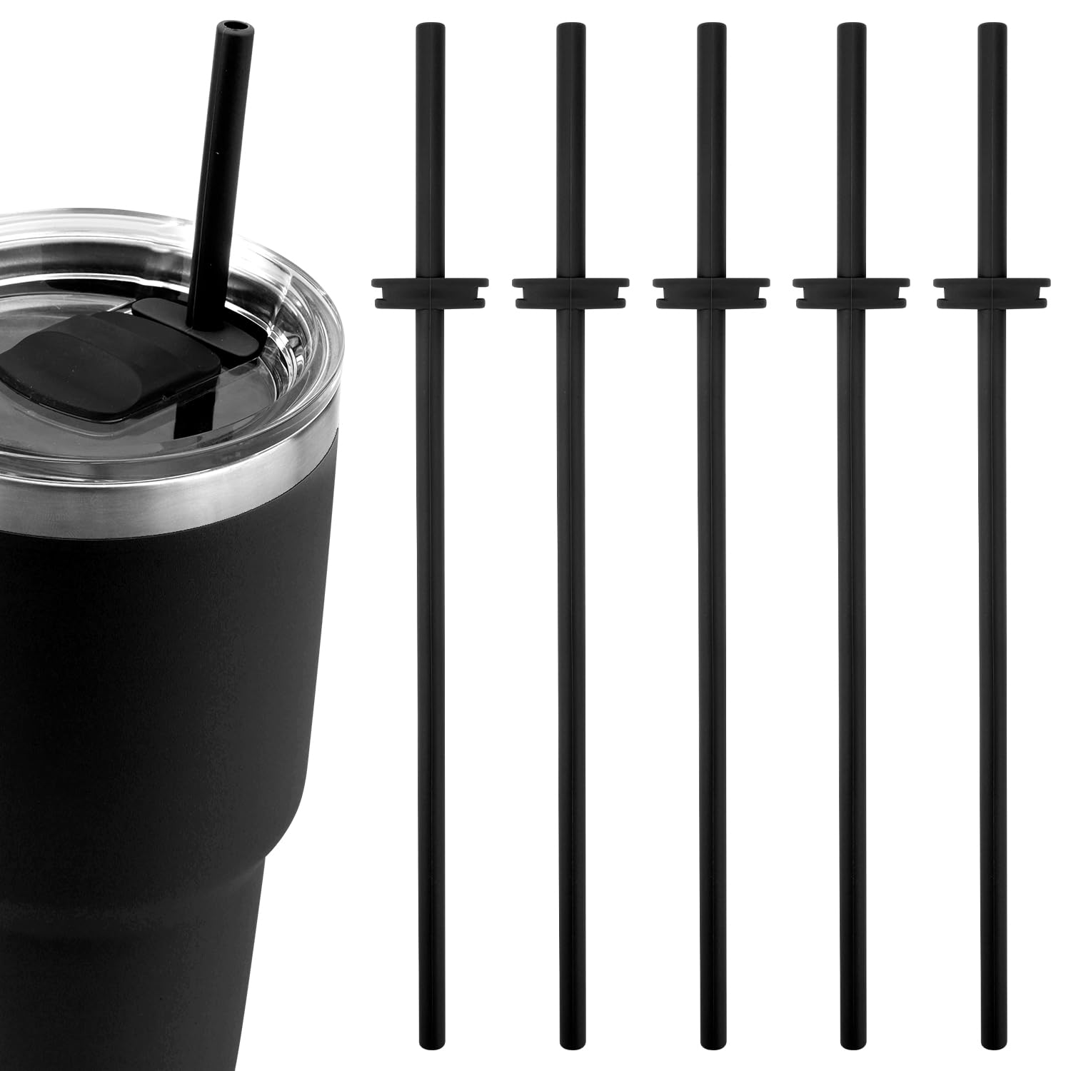 5pcs Silicone Straw for Yeti Rambler 30/20/10oz,Reusable Straws for Yeti Tumbler with Magslider Lid ,Yeti Accessories,Replacement Straws,BPA Free (Black)