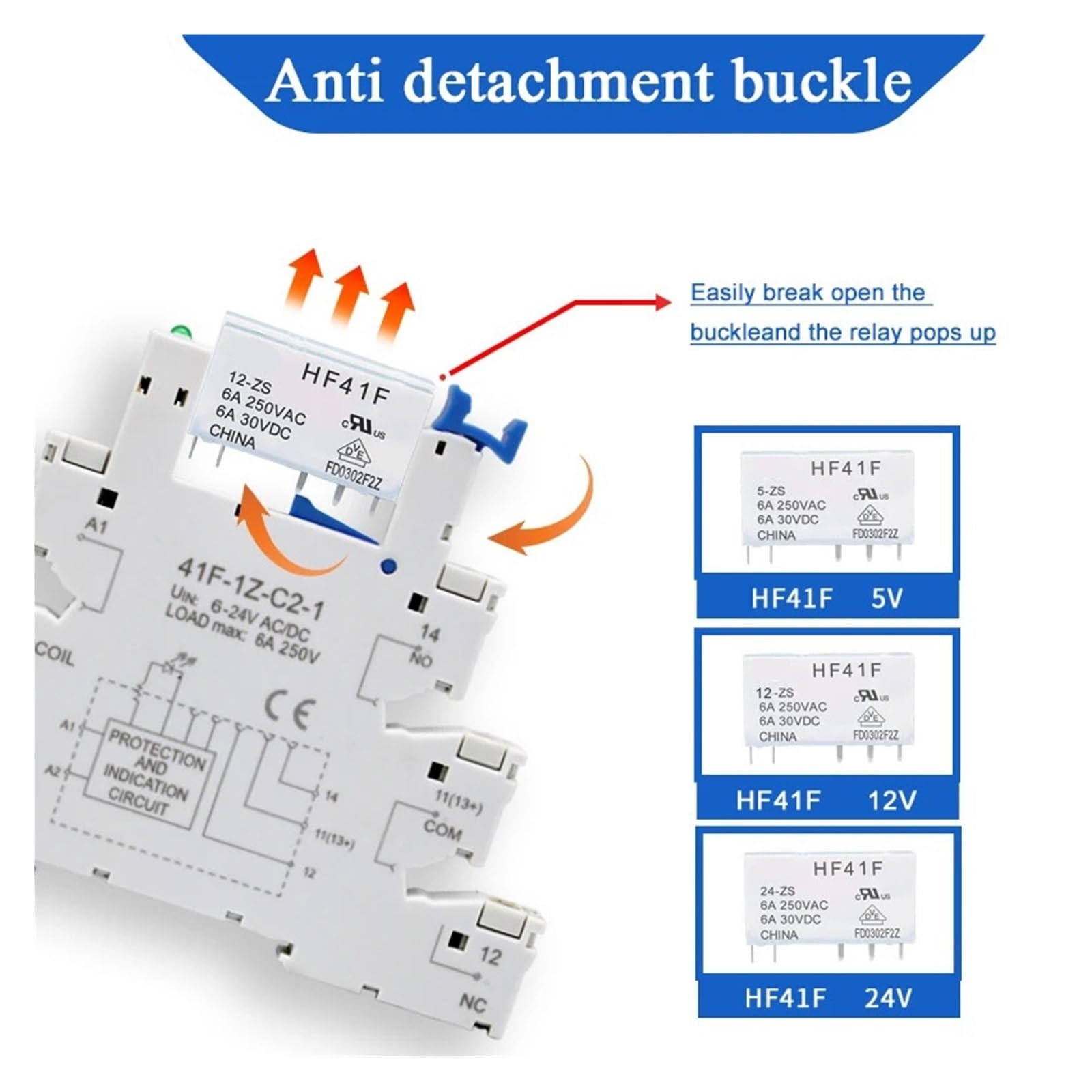 Modulo relè su guida DIN da 10 pezzi HF 41F sottile con LED 6A 5 V 12 V 24 V 41F-5-ZS 41F-12-ZS 41F-24-ZS ad alta frequenza(10PCS 5V)