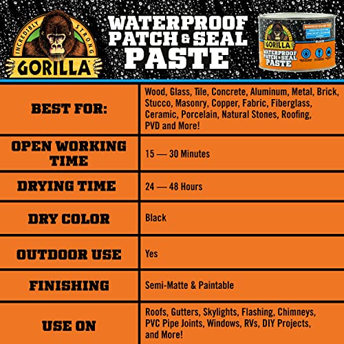 Image of Gorilla Waterproof Patch & Seal Rubberized Sealant Paste, Black, 1lb Can (Pack of 1)
